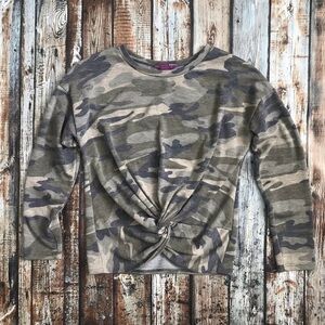 Aqua Girl Long Sleeve Camo Twist Front Top